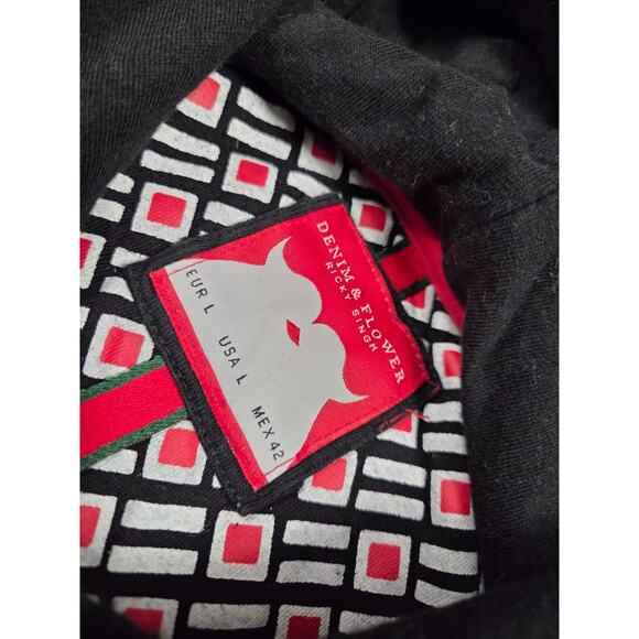 Denim & Flower Ricky Singh Christmas Hoodie Black Sweatshirt Size Large - Picture 3 of 5